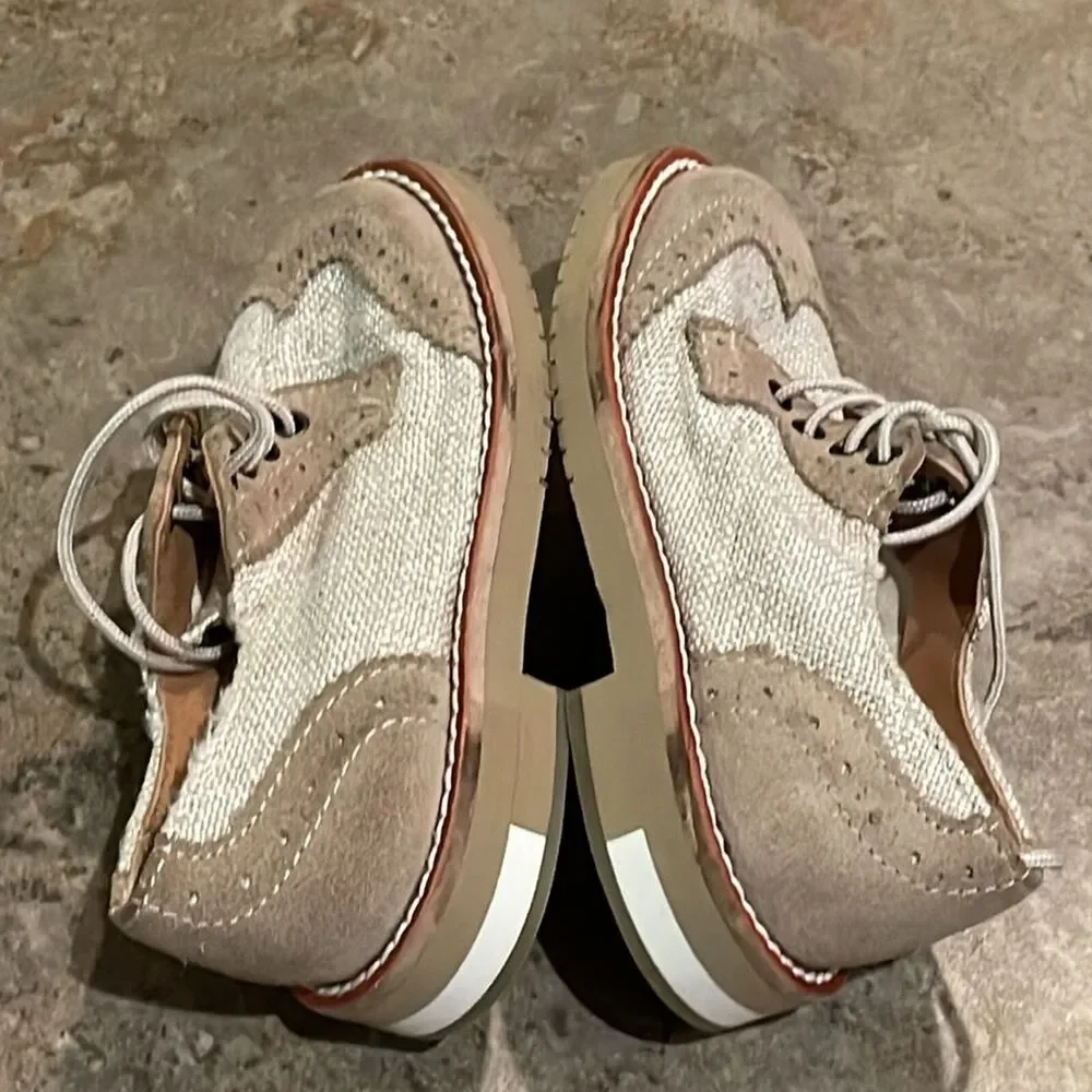 Eli 1957 Beige Suede Linen Derby Oxford Shoes Boys EU 25 US 8 Handmade Spain